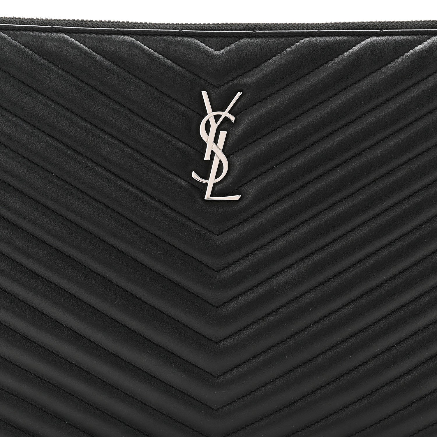 Saint Laurent Calfskin Matelasse Chevron Monogram Document Holder Black 8 of 10