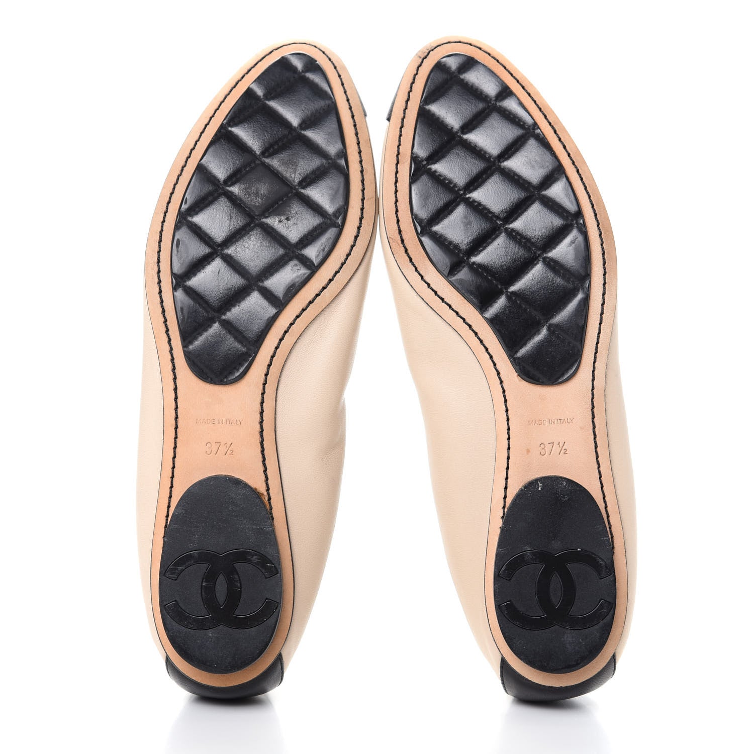Chanel Lambskin CC Elastic Cap Toe Ballerina Flats 37.5 Beige Black 6 of 10