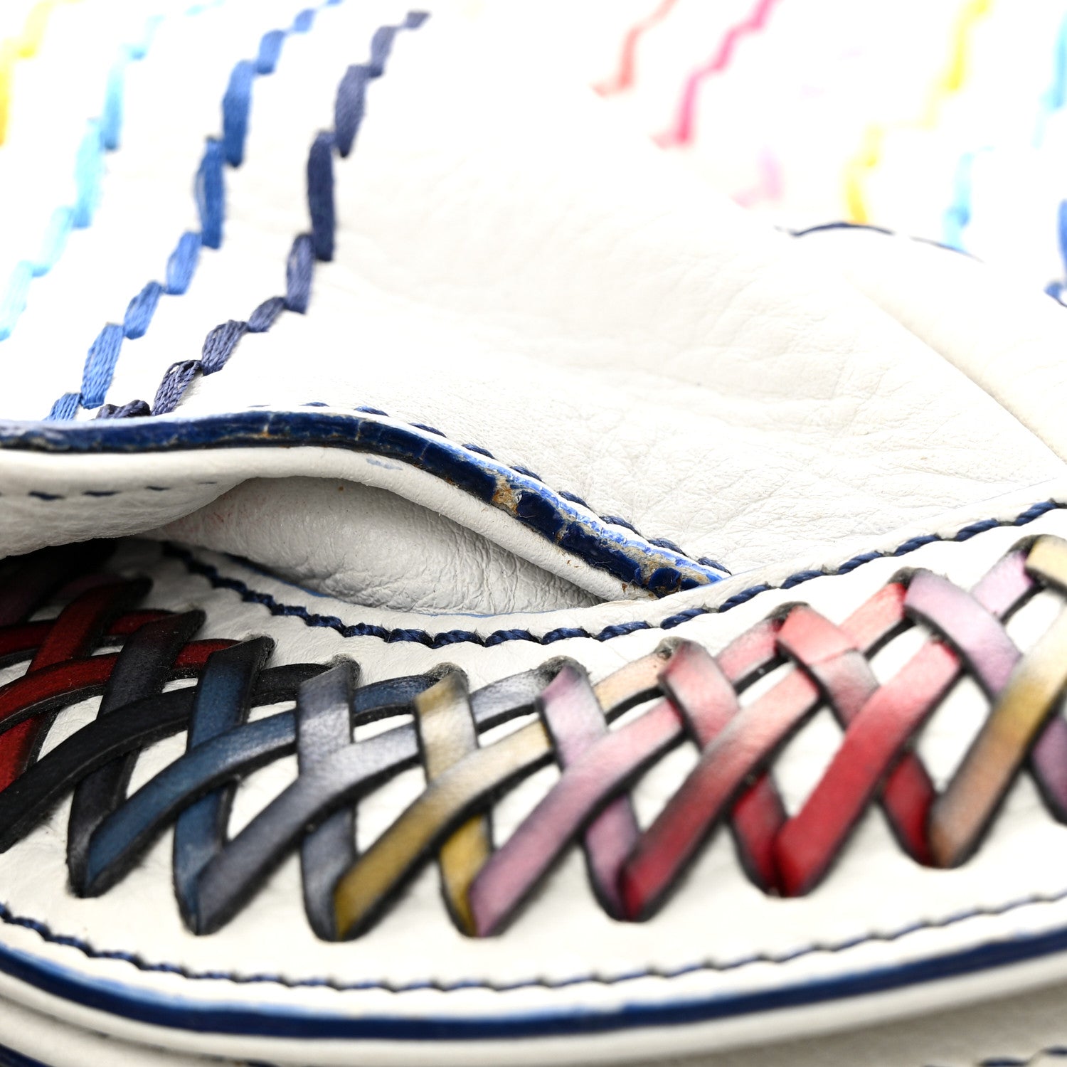 Fendi Vitello Palma Zig Zag Thread Embroidered Doctor B Hobo White Multicolor 18 of 18