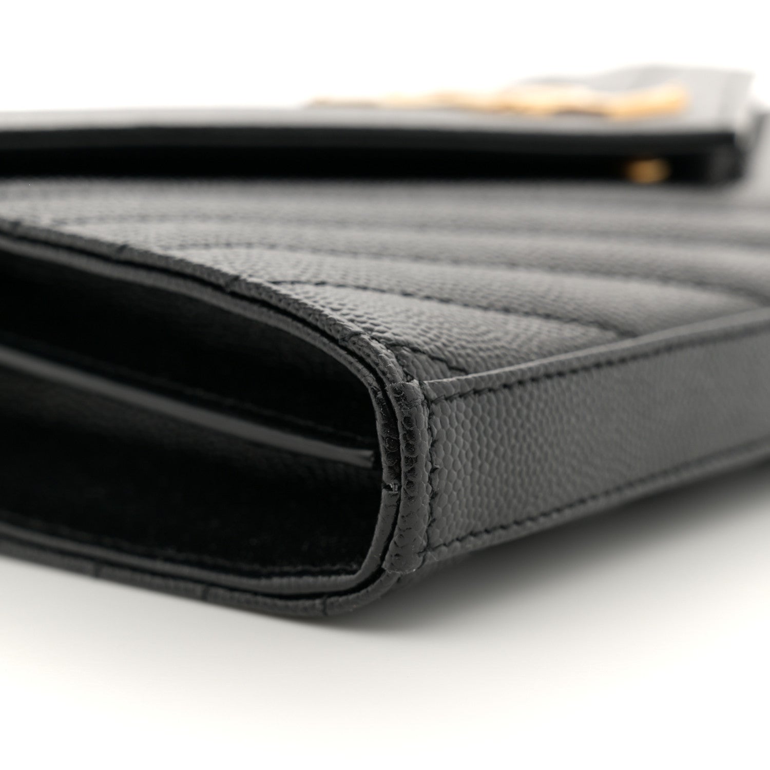 Saint Laurent Grain De Poudre Matelasse Chevron Monogram Chain Wallet Black 9 of 13