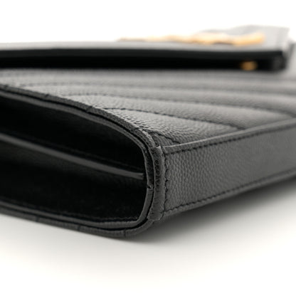Saint Laurent Grain De Poudre Matelasse Chevron Monogram Chain Wallet Black 9 of 13