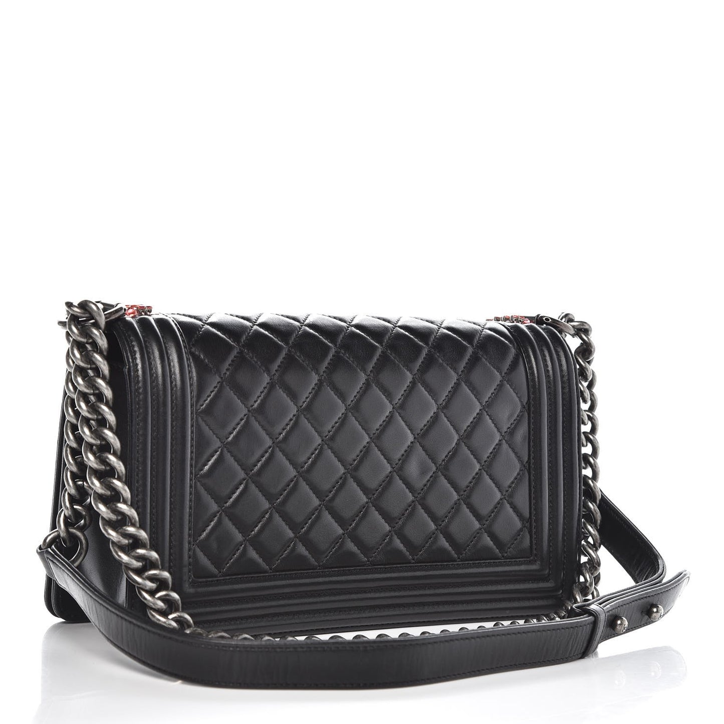 Lambskin Embellished Medium Boy Flap Black