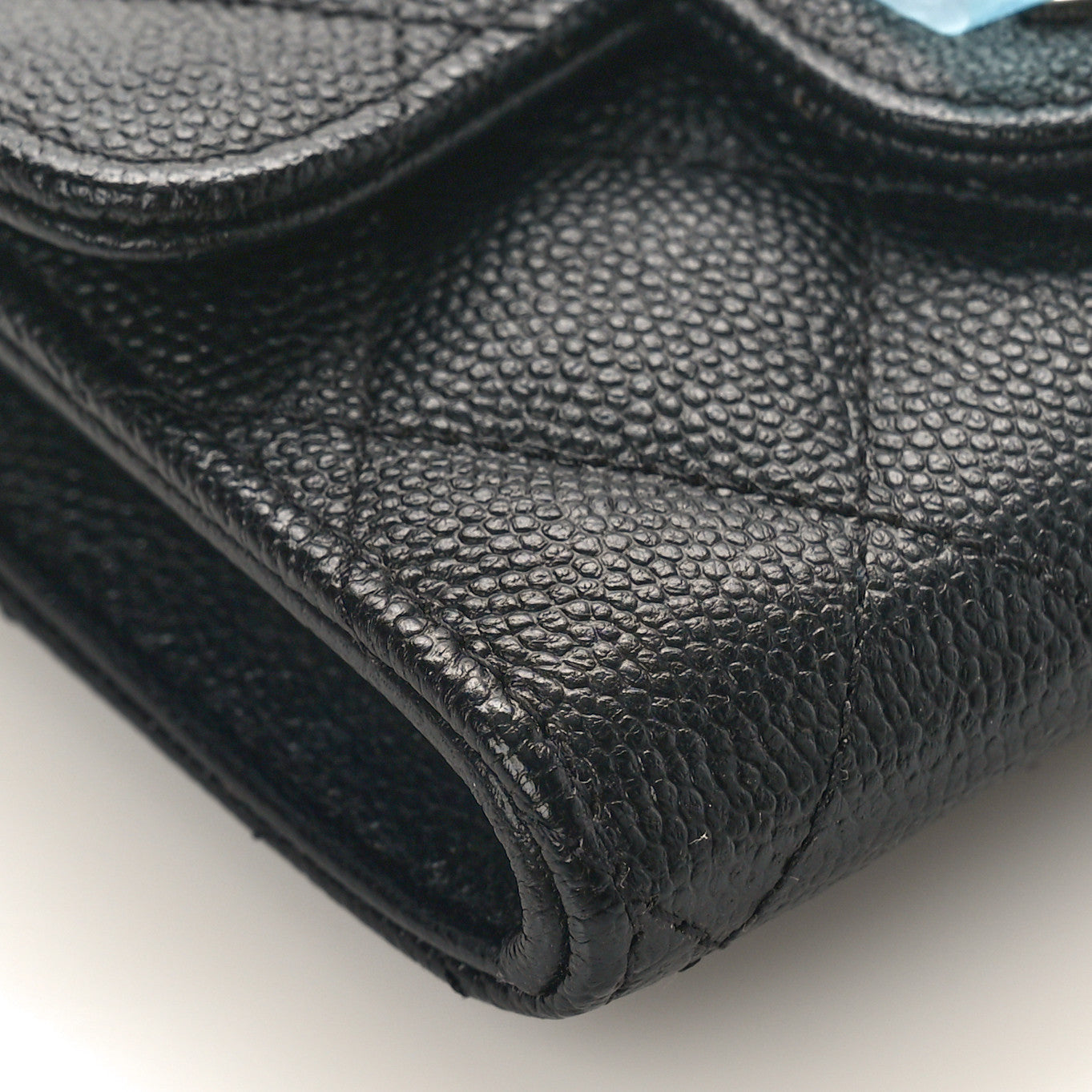 Caviar Quilted Flap Card Holder Wallet Black