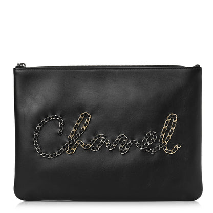 Chanel Calfskin Chain 20s Signe Medium Cosmetic Case Black 1 of 10