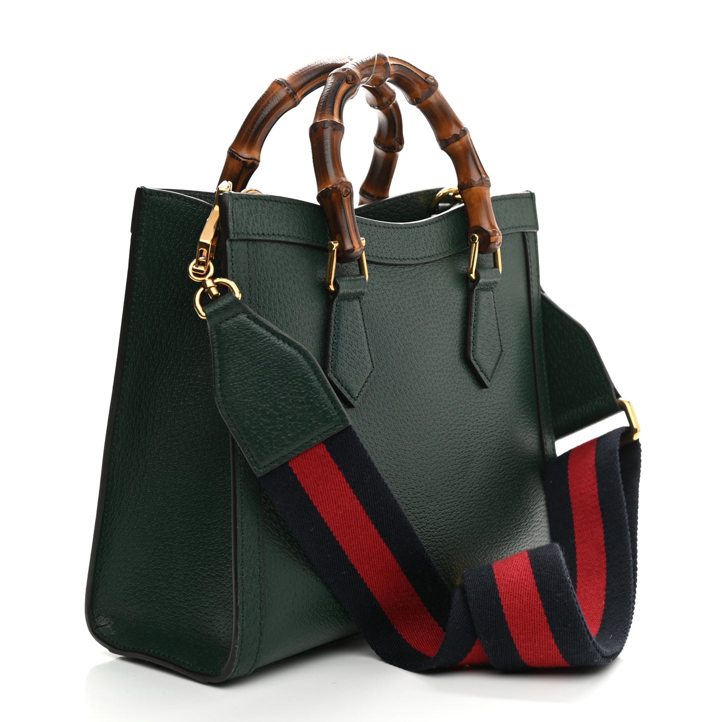 Textured Dollar Calfskin Web Small Diana Tote Bag Green