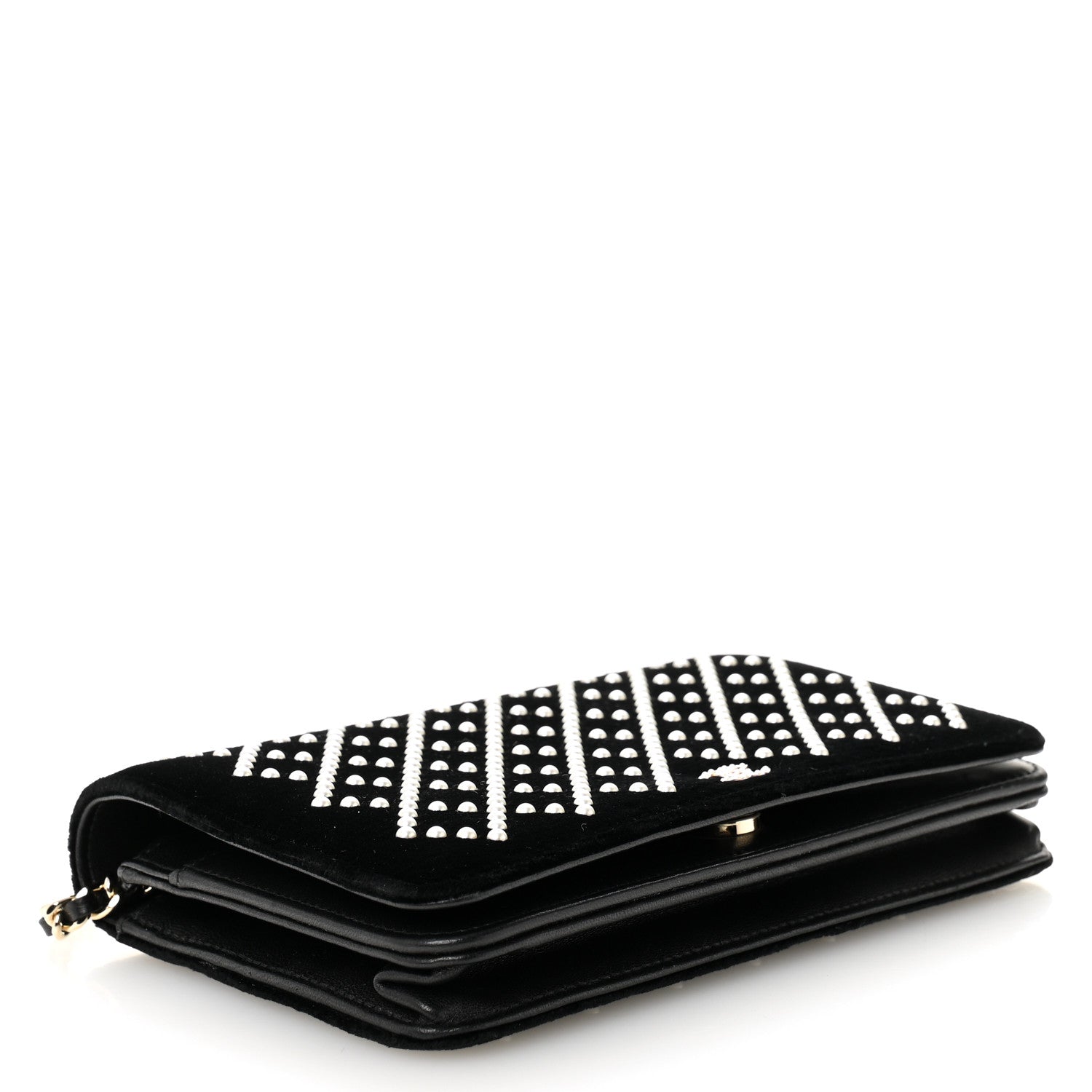Chanel Velvet Pearl Diamond Embellished Wallet On Chain WOC Black 4 of 11