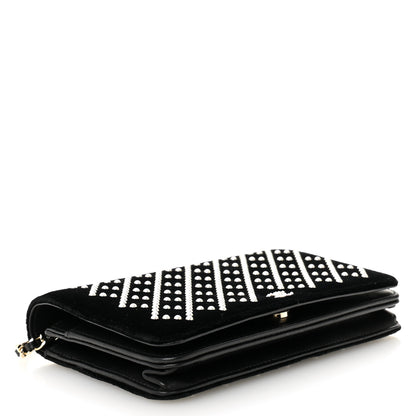 Chanel Velvet Pearl Diamond Embellished Wallet On Chain WOC Black 4 of 11