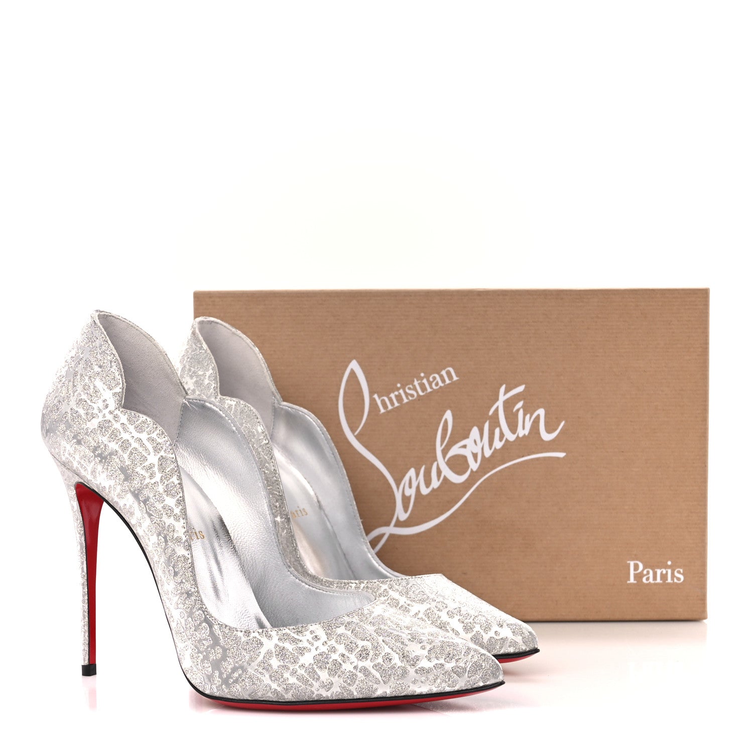 Christian Louboutin Glitter Specchio Hot Chick 100 Pumps 39 Silver