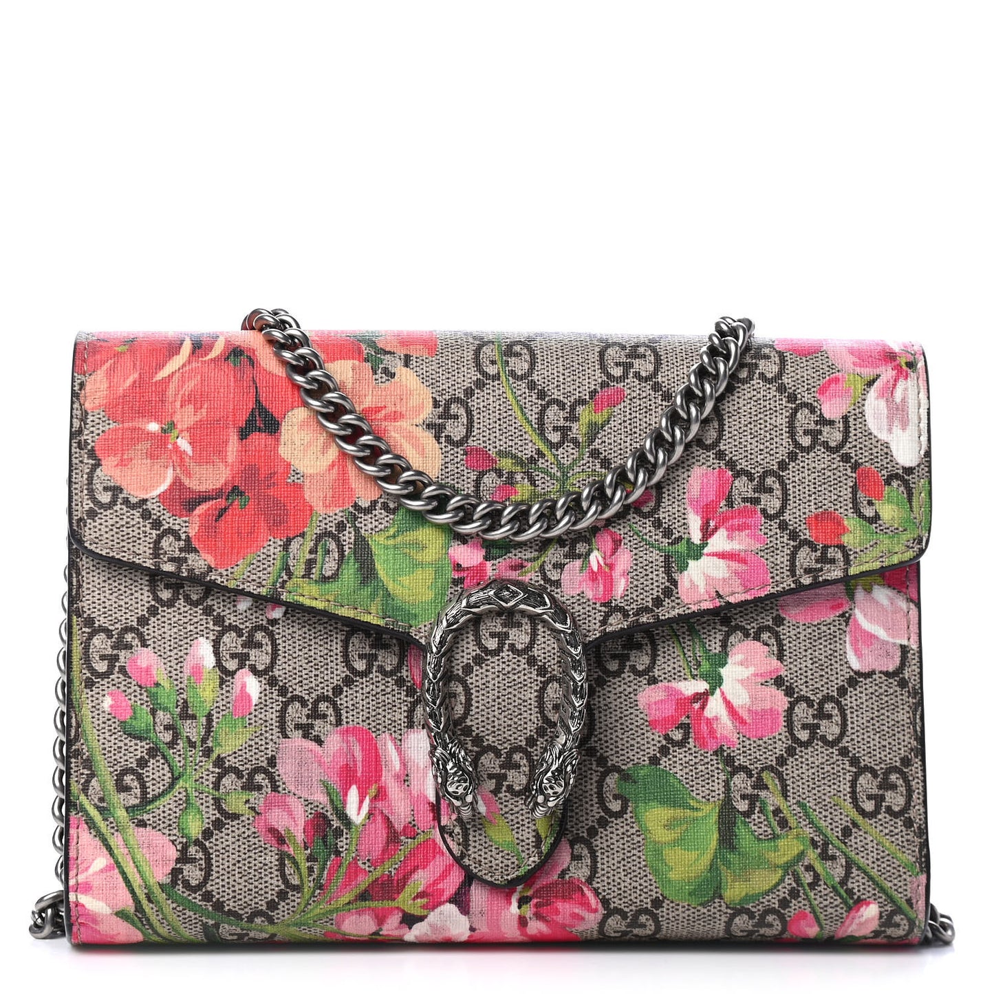 GG Supreme Monogram Blooms Mini Dionysus Chain Wallet Beige Multicolor Dry Rose