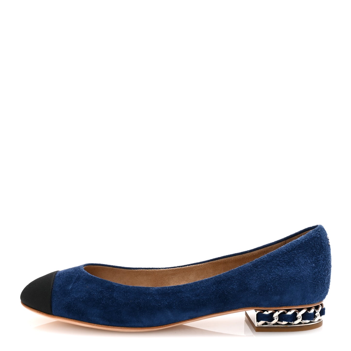 Suede Cap Toe CC Chain Ballerina Flats 40 Blue Black