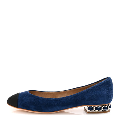 Chanel Suede Cap Toe CC Chain Ballerina Flats 40 Blue Black 1 of 9