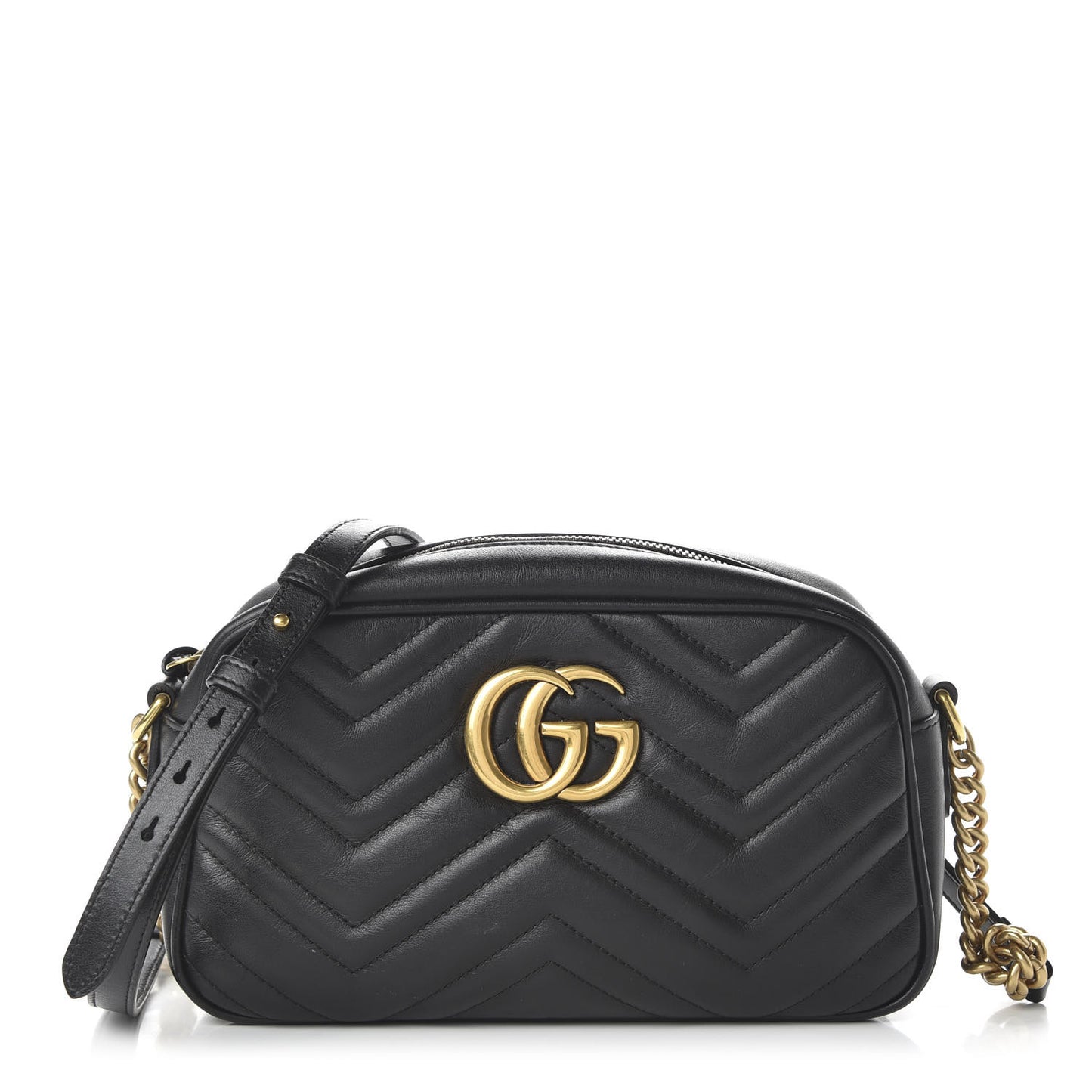 Calfskin Matelasse Small GG Marmont Chain Shoulder Bag Black
