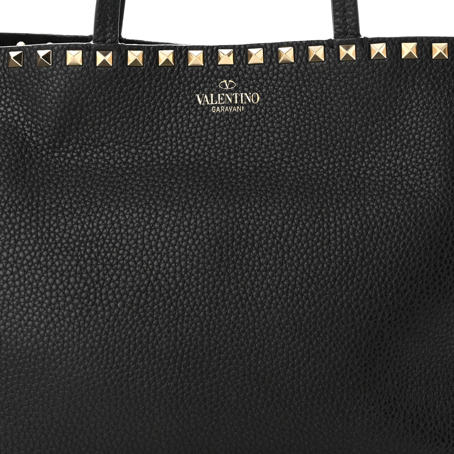Grained Calfskin Small Rockstud Shoulder Tote Black