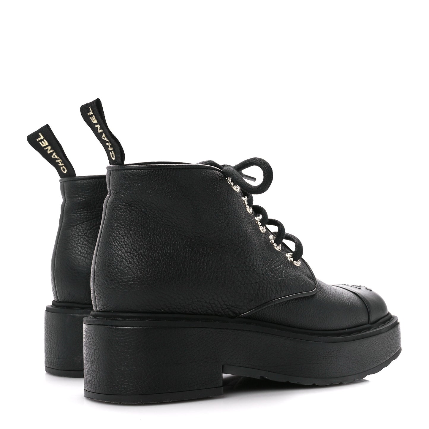 Shiny Calfskin Pearl Lace Up Combat Short Boots 36.5 Black