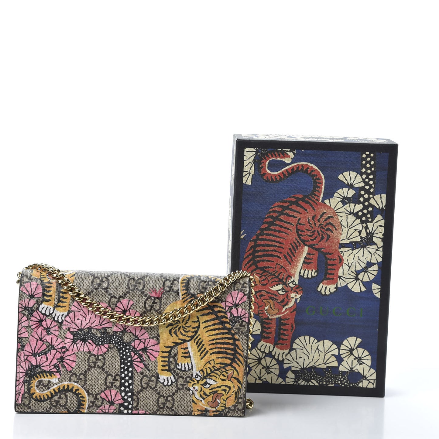 GG Supreme Monogram Bengal Chain Wallet Beige Pink