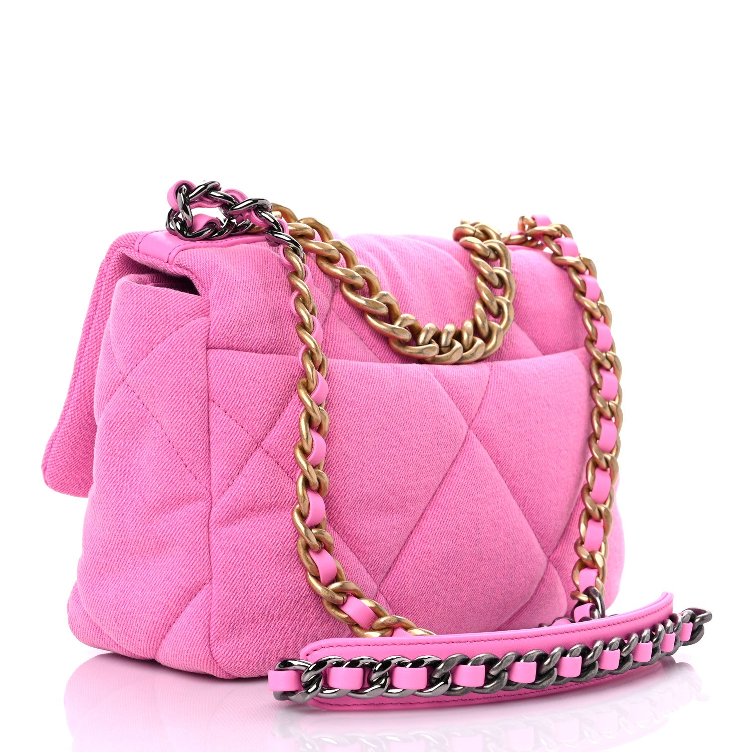 Chanel Denim Quilted Medium Chanel 19 Flap Neon Pink 3 of 9