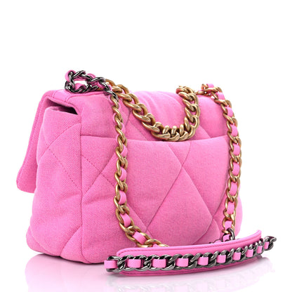 Chanel Denim Quilted Medium Chanel 19 Flap Neon Pink 3 of 9