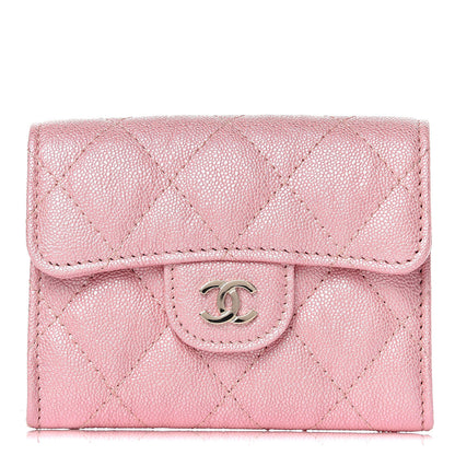 Chanel Iridescent Caviar Flap Quilted Card Holder Wallet Pink 1 of 9