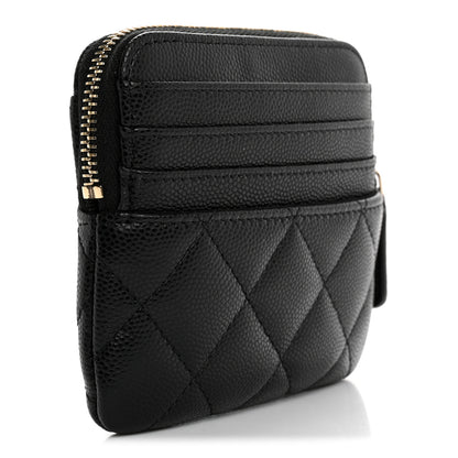 Chanel Caviar Quilted Zip Card Holder Wallet Black 3 of 8