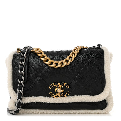 Chanel Crumpled Calfskin Shearling Sheepskin Quilted Medium Chanel 19 Flap Black 1 of 10
