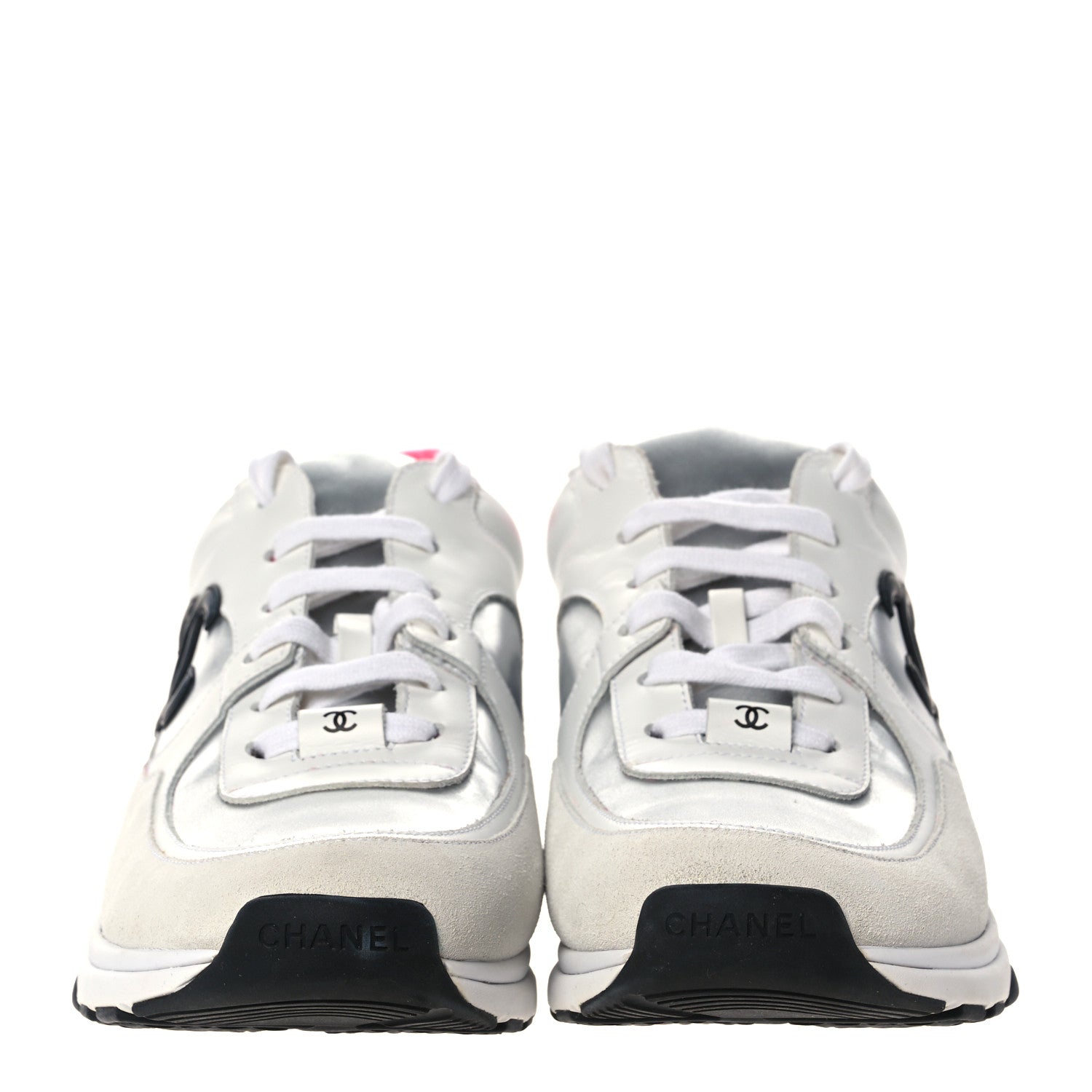 Chanel Calfskin Fabric Sneakers 41 White Silver Fluo Pink 2 of 9