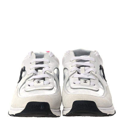 Chanel Calfskin Fabric Sneakers 41 White Silver Fluo Pink 2 of 9