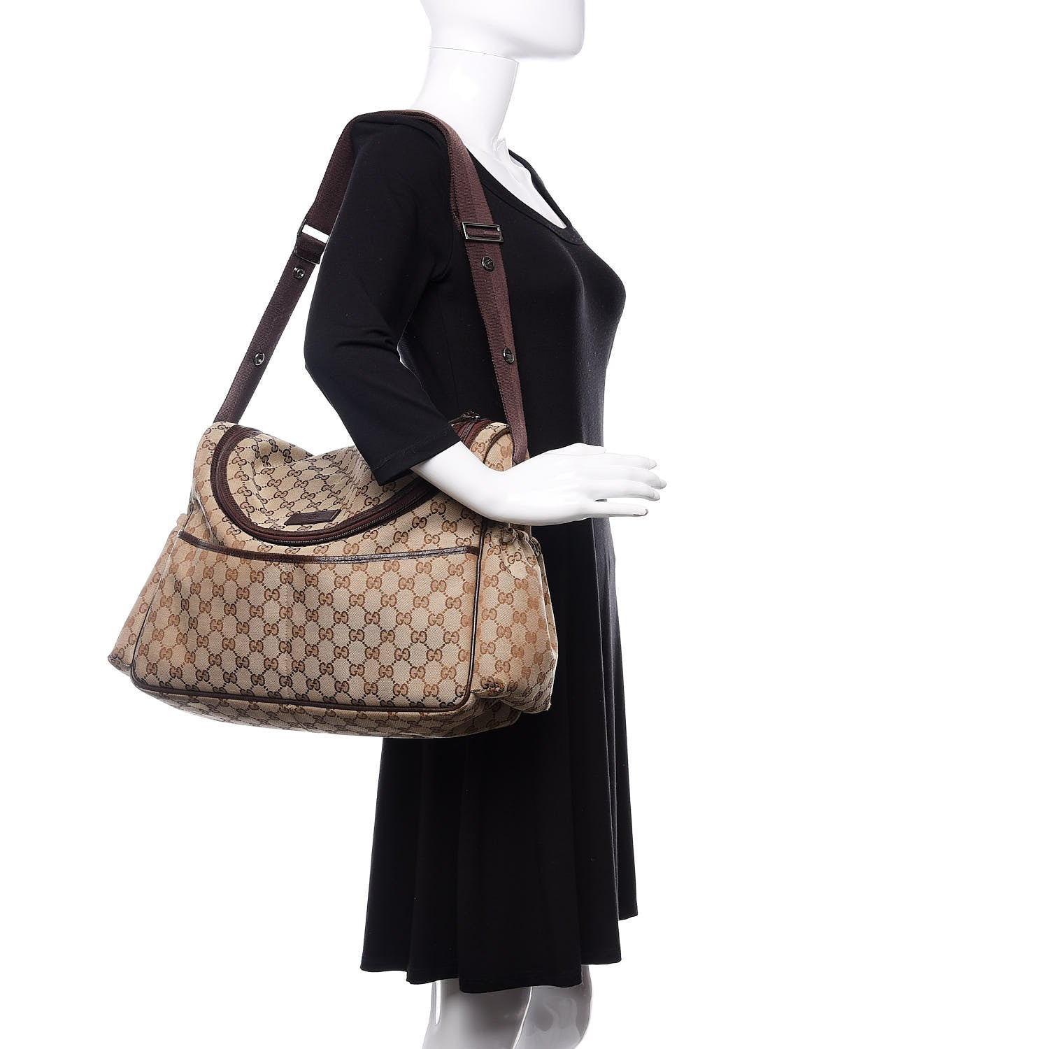 Gucci Monogram Natural Pigskin Large Diaper Bag Beige Ebony Cocoa Dark Chocolate 2 of 15