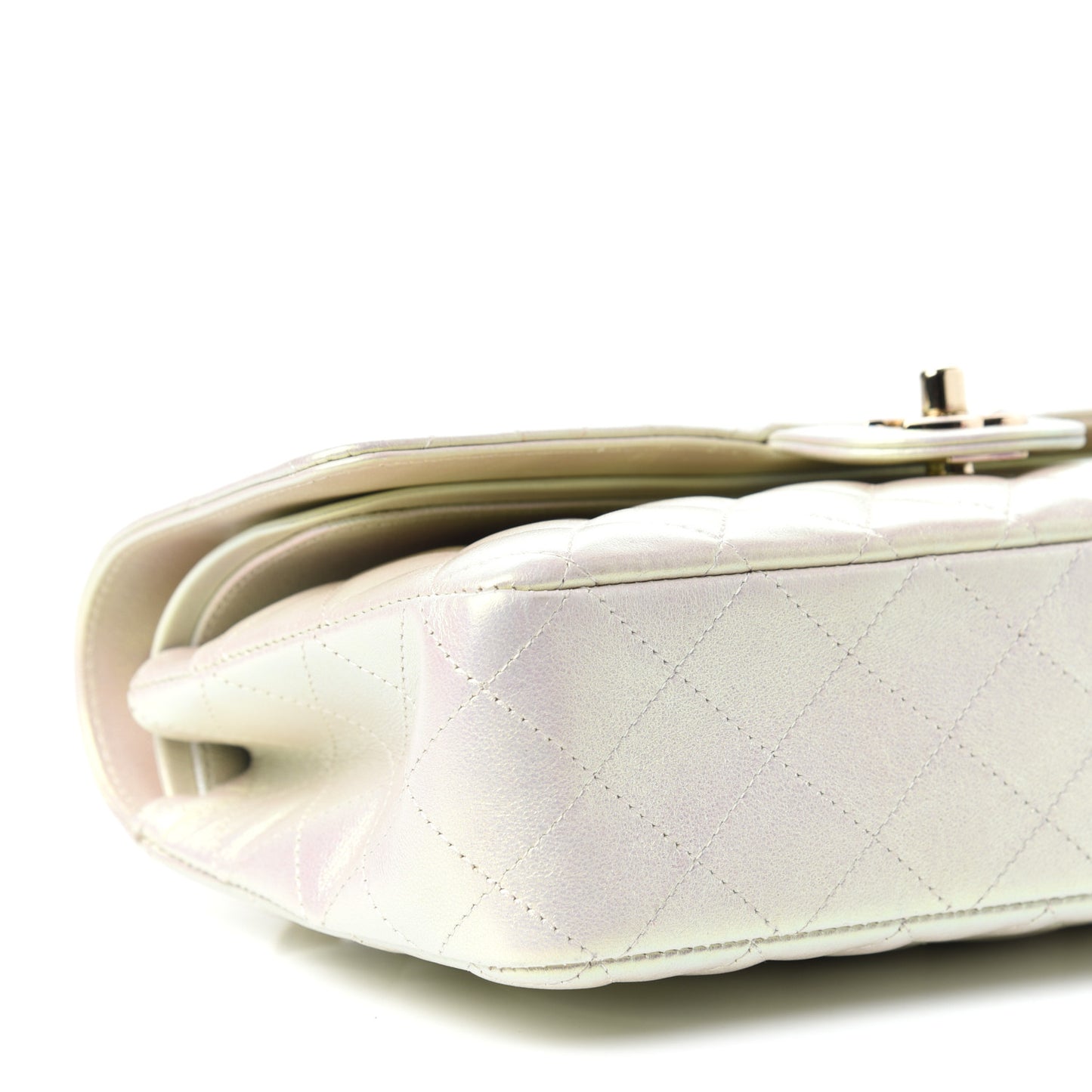 Iridescent Lambskin Quilted Medium Double Flap Ivory