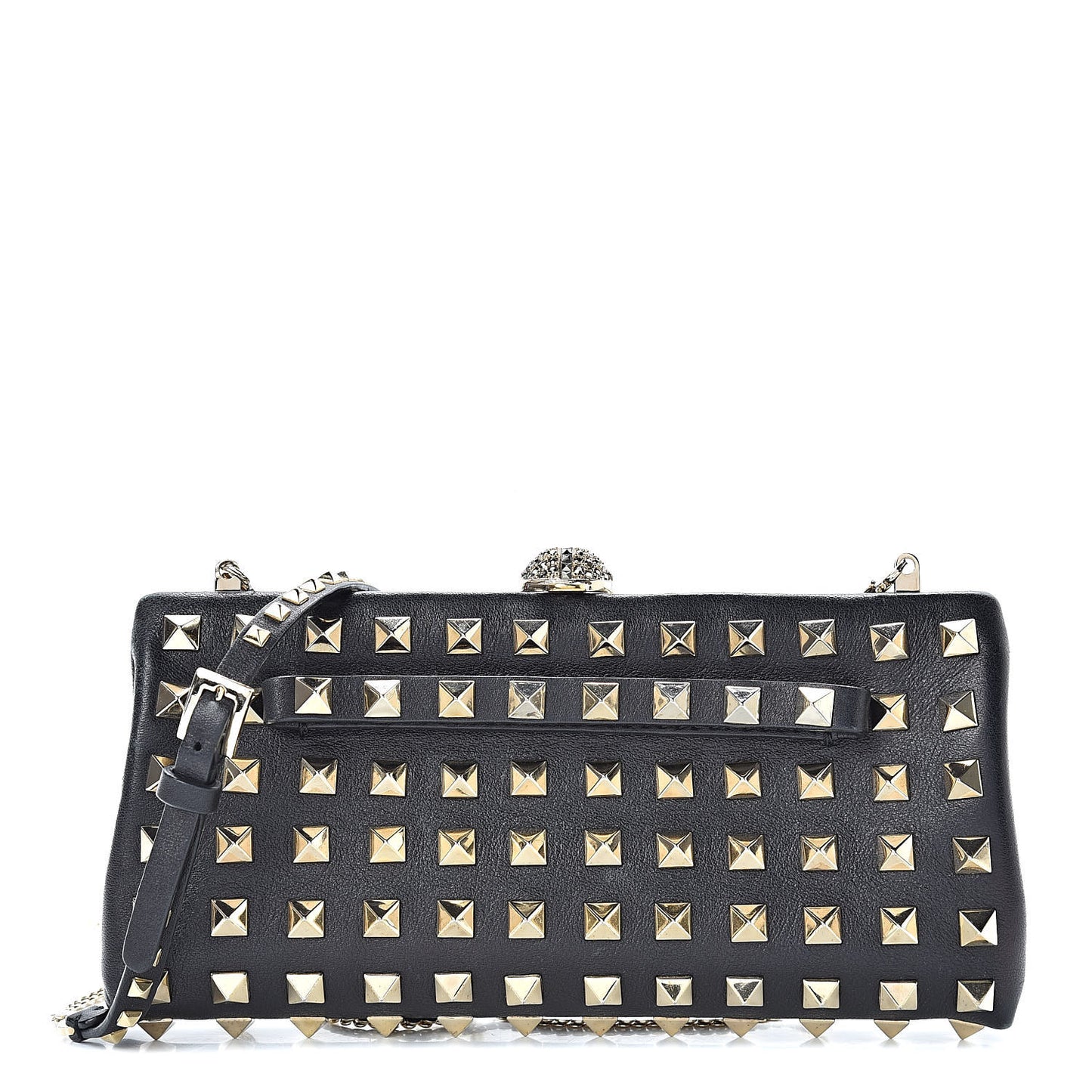 Lambskin Rockstud All Over Clutch Black