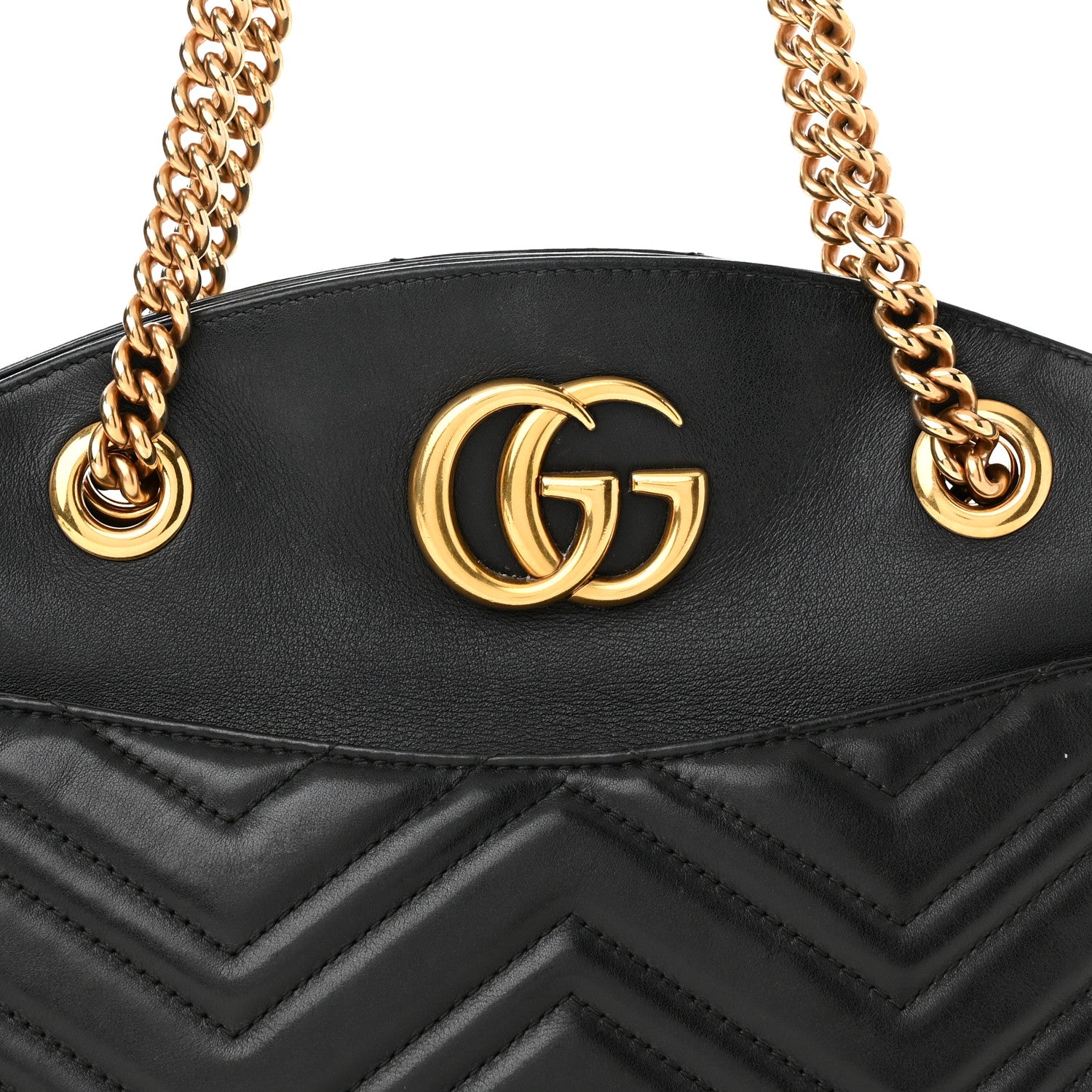 Gucci Calfskin Matelasse Medium GG Marmont Open Top Shoulder Bag Black 7 of 10