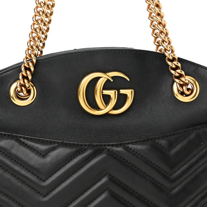 Gucci Calfskin Matelasse Medium GG Marmont Open Top Shoulder Bag Black 7 of 10