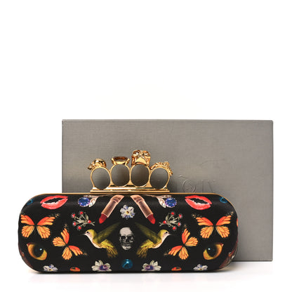 Alexander McQueen Silk Obsession Print Skull Knuckle Box Clutch Black 9 of 9