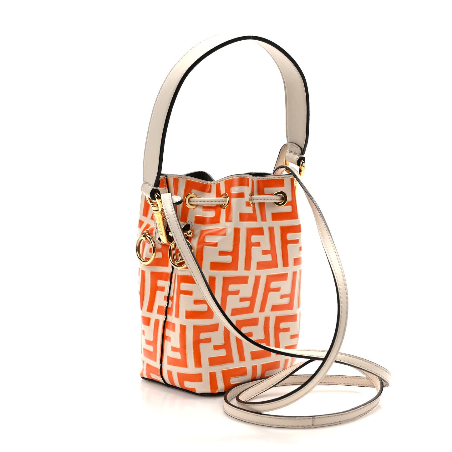 Vitello Liberty F is Fendi Bi-Color FF 1974 Embossed Mini Mon Tresor Bucket Bag Camelia Aranciata