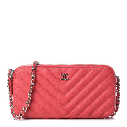 Chanel Caviar Chevron Quilted Small Clutch With Chain Light Red 1 of 12