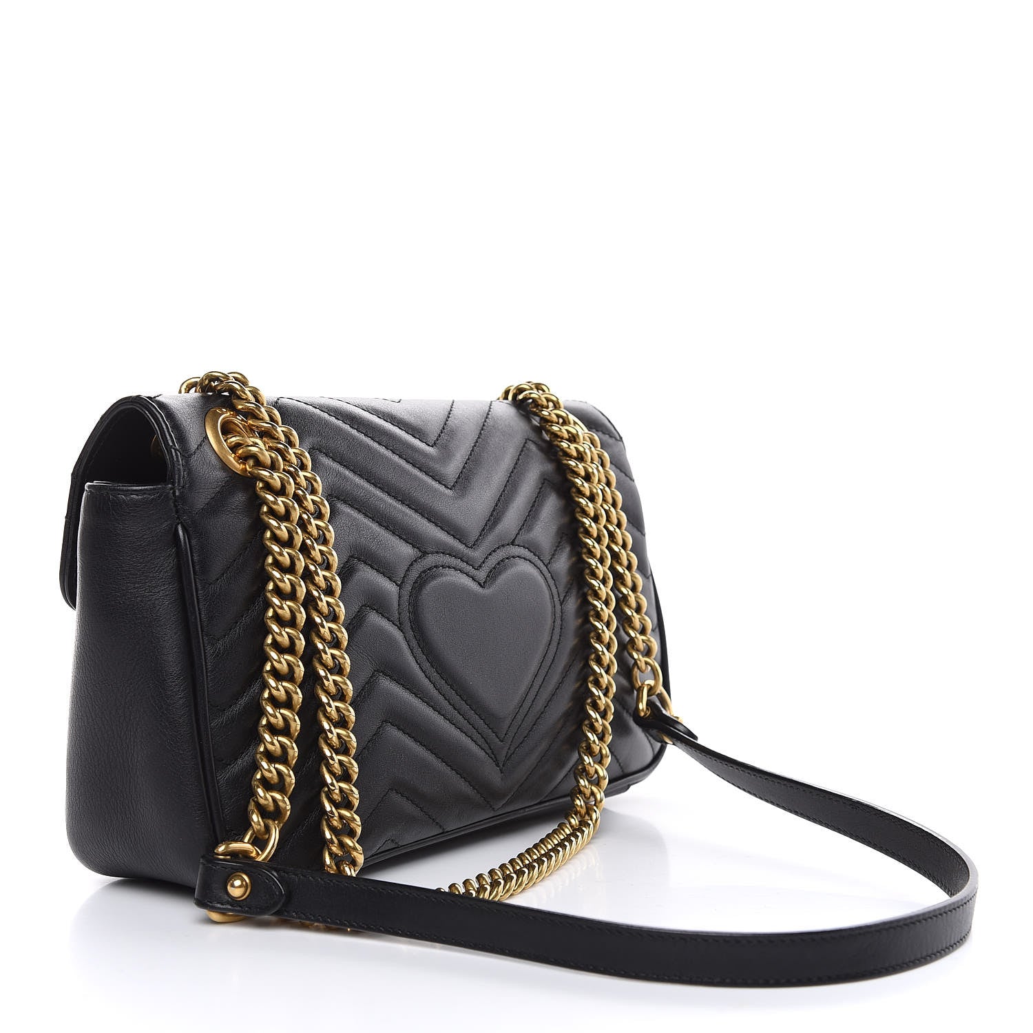 Gucci Calfskin Matelasse Small GG Marmont Shoulder Bag Black 3 of 14