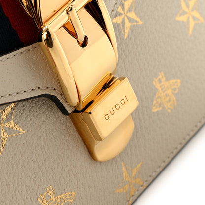 Gucci Textured Calfskin Bee Star Print Mini Sylvie Top Handle Bag Mystic White 13 of 14