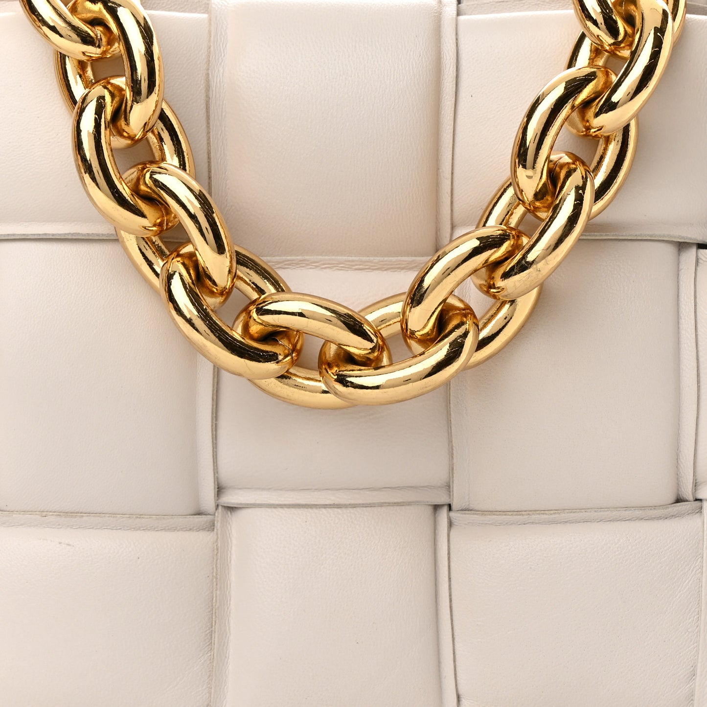 Lambskin Maxi Intreccio Padded Chain Cassette Crossbody Bag White