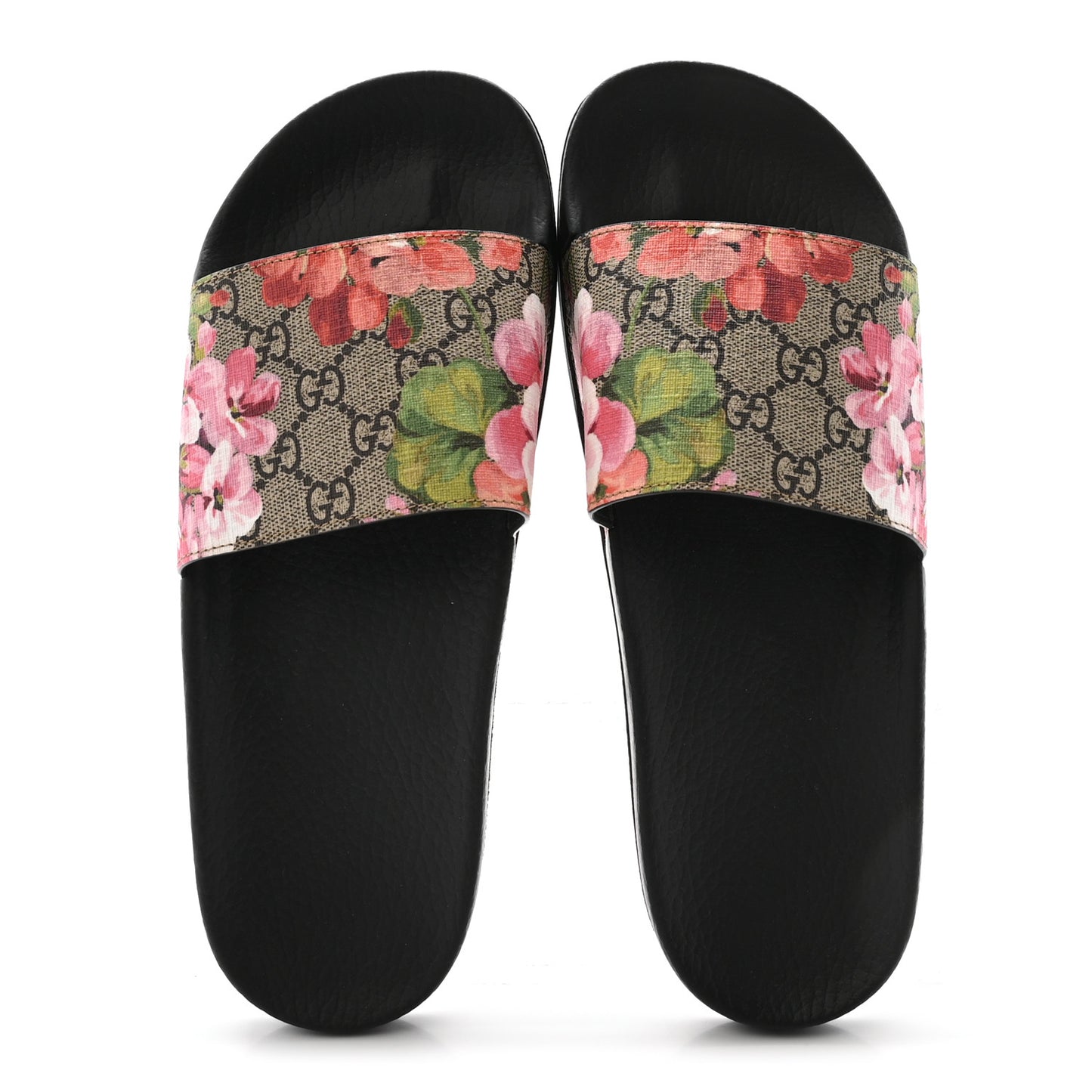 GG Supreme Monogram Blooms Slide Sandals 41 Beige Multicolor