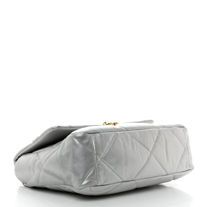 Chanel Metallic Goatskin Quilted Large Chanel 19 Flap Silver 4 of 12