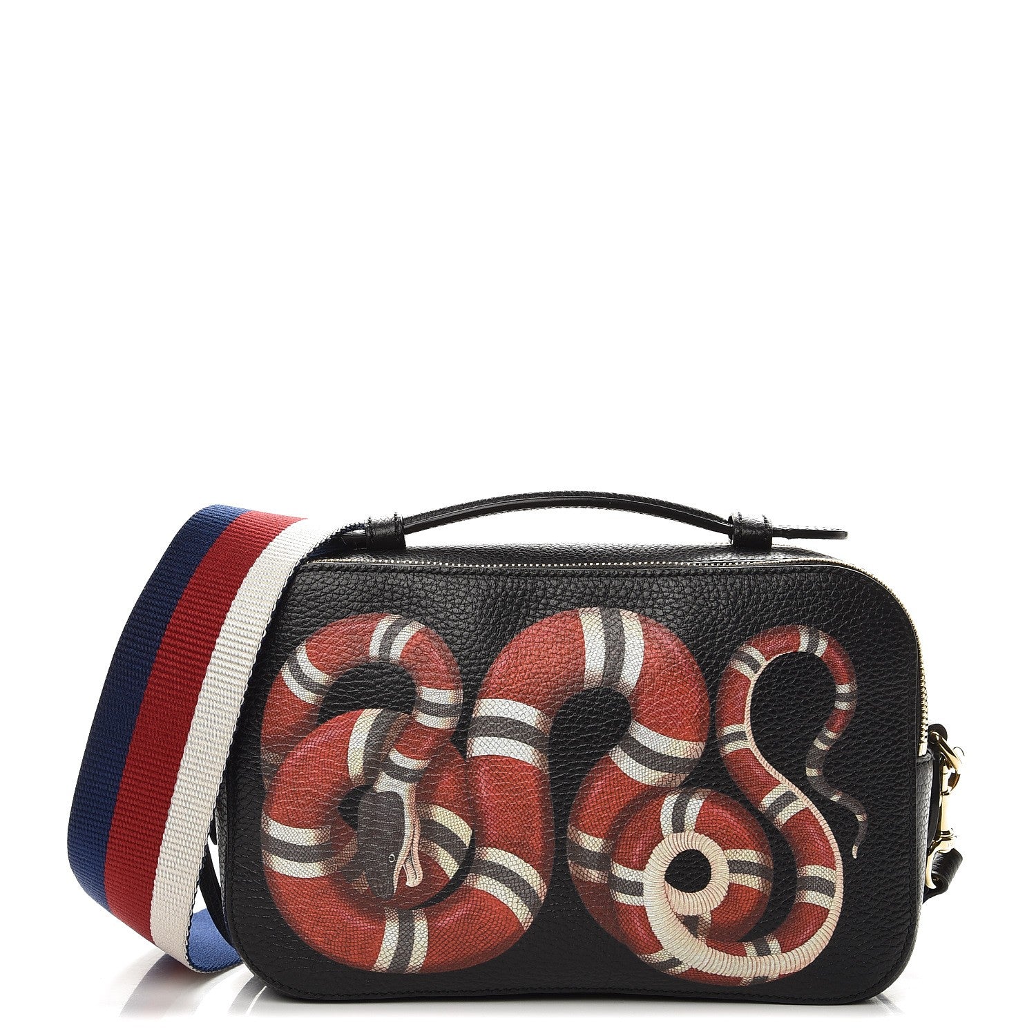 Gucci Grained Calfskin Sylvie Web Kingsnake Small Camera Bag Black Multicolor 1 of 8
