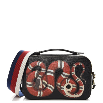 Gucci Grained Calfskin Sylvie Web Kingsnake Small Camera Bag Black Multicolor 1 of 8