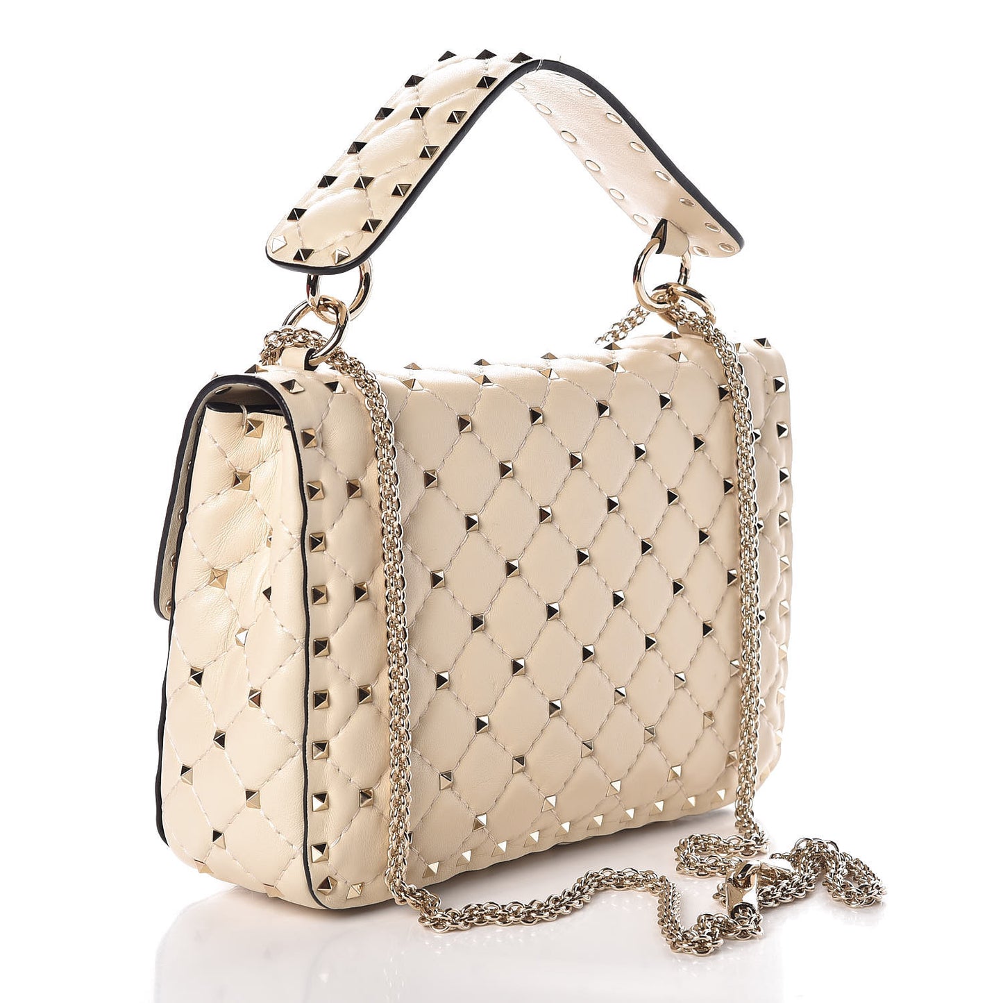 Nappa Medium Rockstud Spike Shoulder Bag Light Ivory