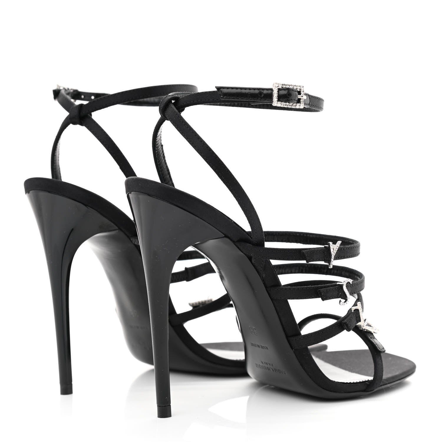 Saint Laurent Satin Crystal Jerry Sandals 38 Black 4 of 8