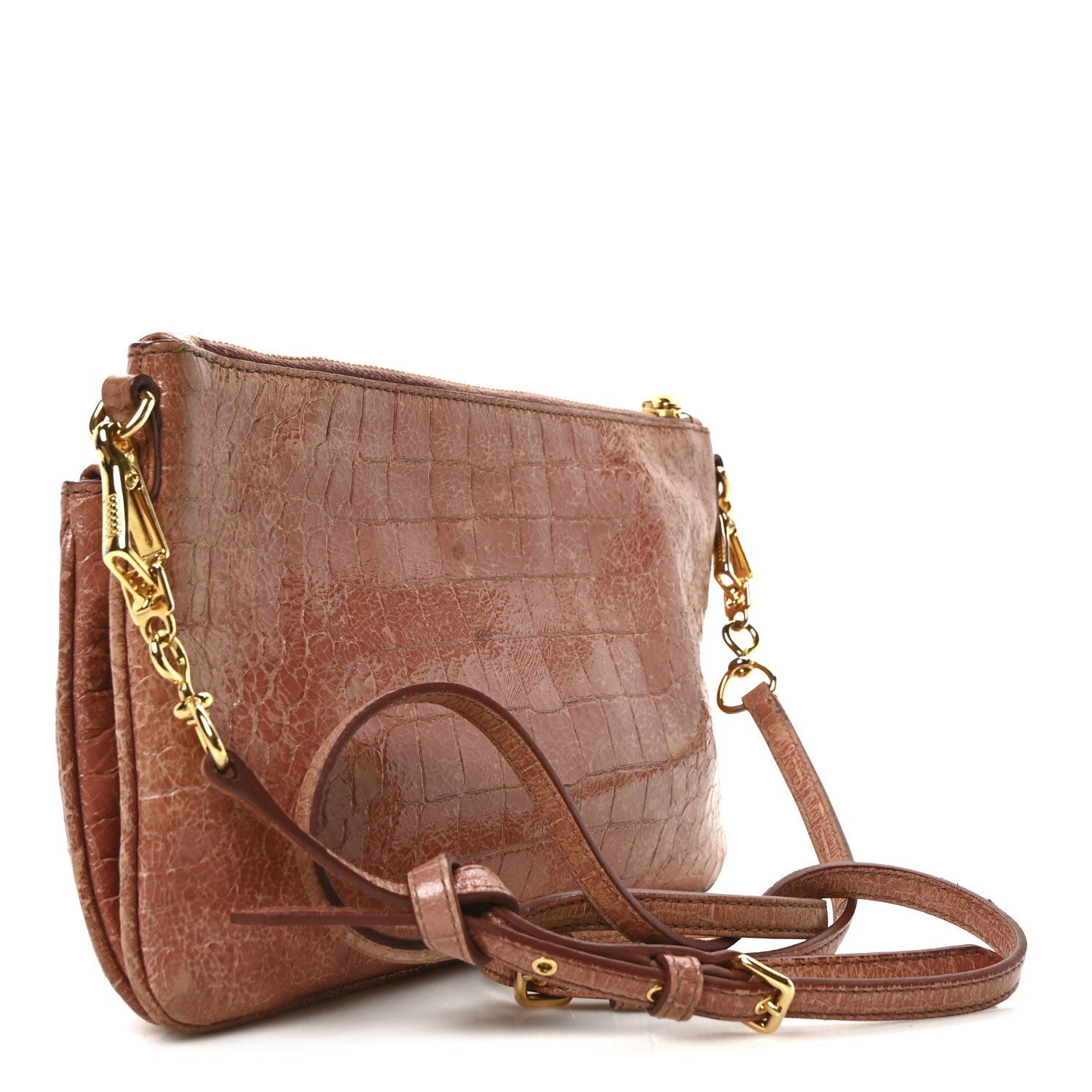 Miu Miu Vernice Crocodile Embossed Crossbody Bag Antico 3 of 10