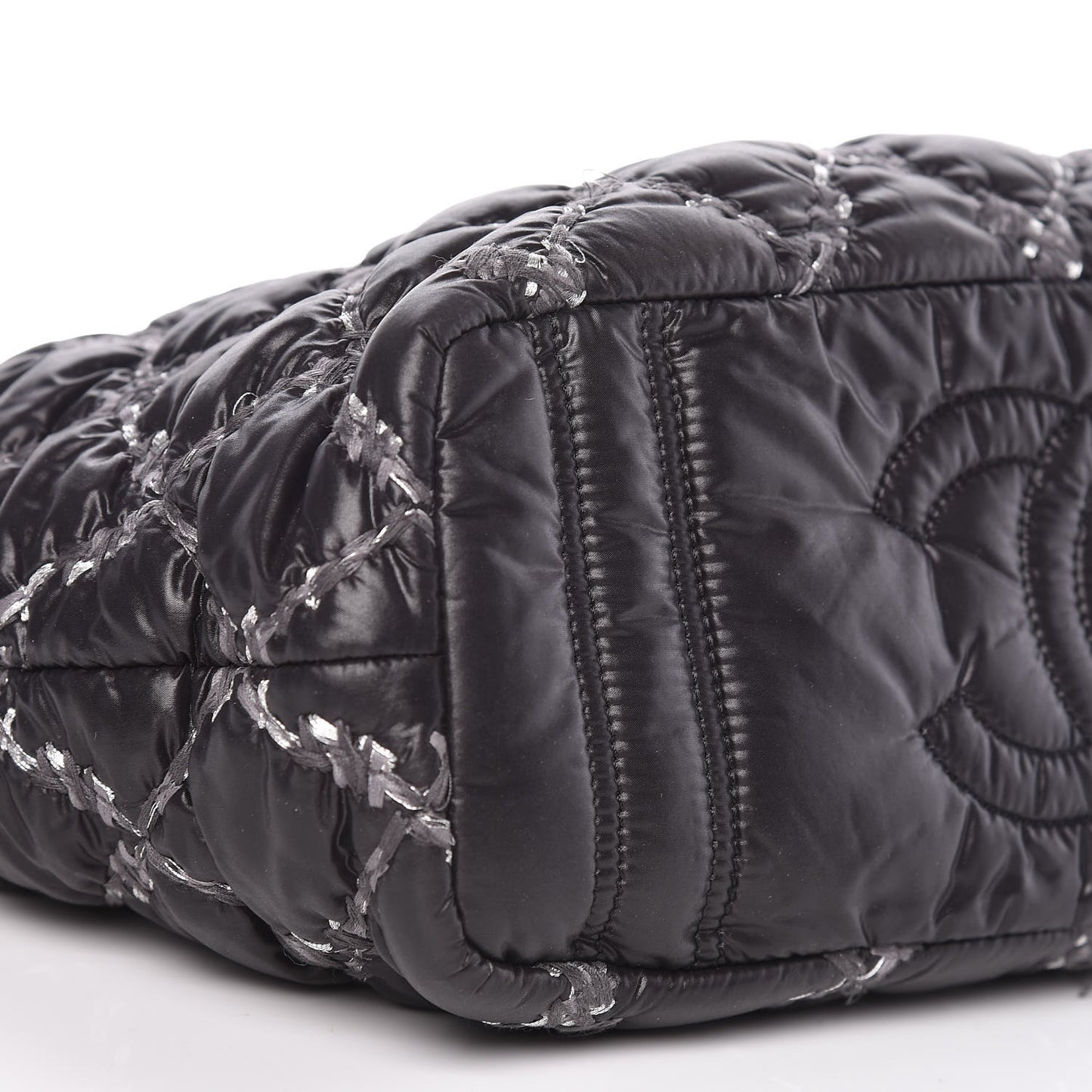 Nylon Quilted Tweed Stitch Bubble Tote Black