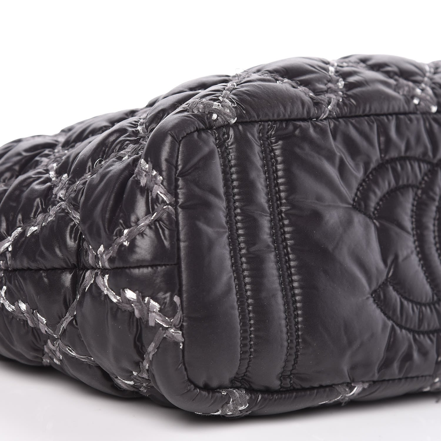 Chanel Nylon Quilted Tweed Stitch Bubble Tote Black 9 of 10
