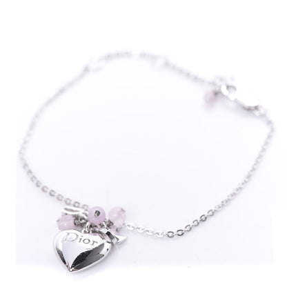 Christian Dior Logo Charms Heart Bracelet Silver 1 of 4