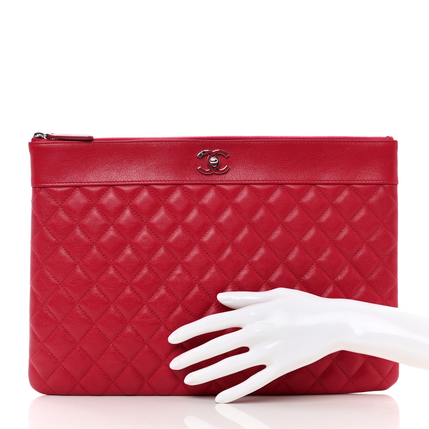 Chanel Sheepskin Quilted Large Vintage Mademoiselle Cosmetic Case Dark Pink 2 of 7