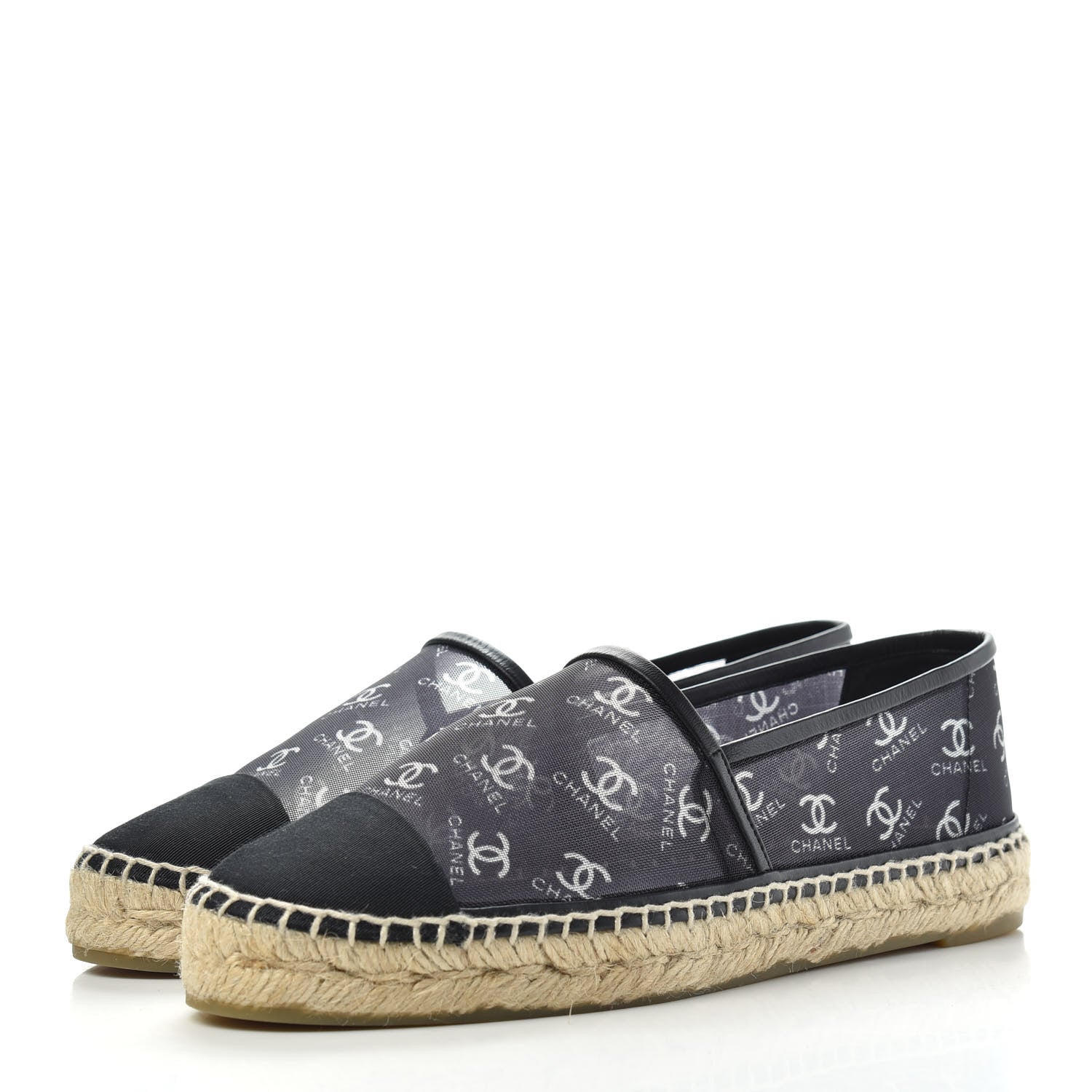 Chanel Mesh Grosgrain CC Espadrilles 38 Black White 3 of 10