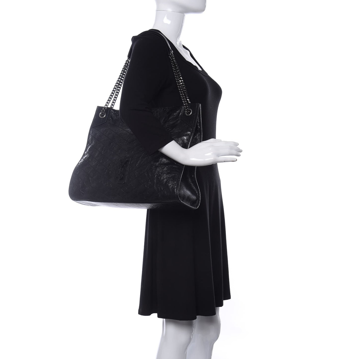 Crinkled Calfskin Matelasse Monogram Niki Shoulder Bag Black